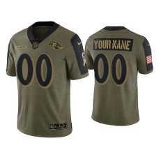 Men's Baltimore Ravens #00 Custom Olive 2021 Salute To Service Limited Jersey