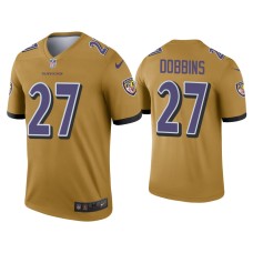 Men's Baltimore Ravens #27 J.K. Dobbins Gold Inverted Legend Jersey