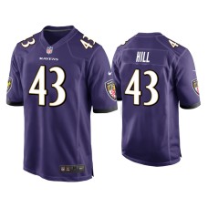 Men's Baltimore Ravens #43 Justice Hill Purple Game Jersey