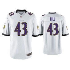 Men's Baltimore Ravens #43 Justice Hill White Game Jersey