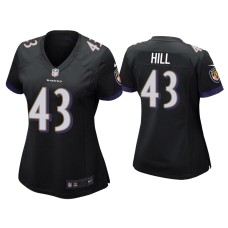 Women's Baltimore Ravens #43 Justice Hill Black Game Jersey