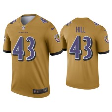 Men's Baltimore Ravens #43 Justice Hill Gold Inverted Legend Jersey