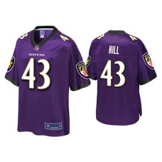 Men's Baltimore Ravens #43 Justice Hill Purple Pro Line Jersey