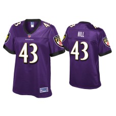 Women's Baltimore Ravens #43 Justice Hill Purple Pro Line Jersey