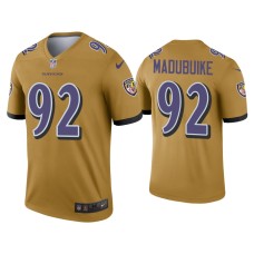 Men's Baltimore Ravens #92 Justin Madubuike Gold Inverted Legend Jersey