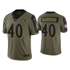 Men's Baltimore Ravens #40 Malik Harrison Olive 2021 Salute To Service Limited Jersey