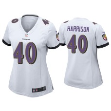 Women's Baltimore Ravens #40 Malik Harrison White Game Jersey