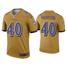 Men's Baltimore Ravens #40 Malik Harrison Gold Inverted Legend Jersey