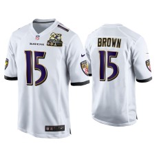 Men's Baltimore Ravens #5 Marquise Brown White 2X Super Bowl Champions Patch Game Jersey