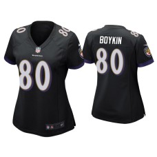 Women's Baltimore Ravens #80 Miles Boykin Black Game Jersey