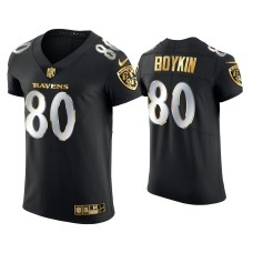 Men's Baltimore Ravens #80 Miles Boykin Black Golden Edition Elite Jersey