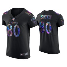 Men's Baltimore Ravens #80 Miles Boykin Black Golden Edition Holographic Jersey