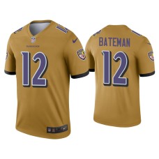 Men's Baltimore Ravens #12 Rashod Bateman Gold Inverted Legend Jersey