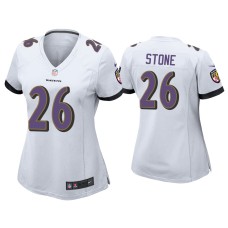 Women's Baltimore Ravens #26 Geno Stone White Game Jersey