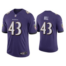 Men's Baltimore Ravens #43 Justice Hill Vapor Limited Purple Jersey