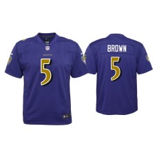 Youth Baltimore Ravens #5 Marquise Brown Purple Color Rush Game Jersey