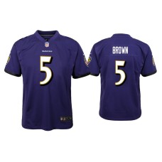 Youth Baltimore Ravens #5 Marquise Brown Purple Game Jersey