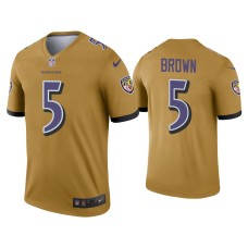 Men's Baltimore Ravens #5 Marquise Brown Gold Inverted Legend Jersey