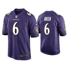 Men's Baltimore Ravens #6 Patrick Queen Purple Game Jersey