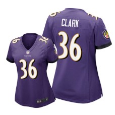 Women's Baltimore Ravens #36 Purple Chuck Clark Nike Game Jersey