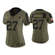 Women's Baltimore Ravens #27 J.K. Dobbins Olive 2021 Salute To Service Limited Jersey