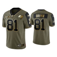 Men's Tampa Bay Buccaneers #81 Antonio Brown Olive Gold 2021 Salute To Service Limited Jersey