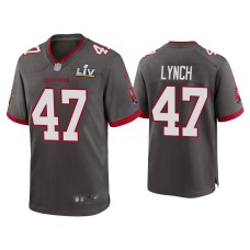 Men's Tampa Bay Buccaneers #47 John Lynch Super Bowl LV Pewter Game Jersey