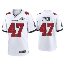 Men's Tampa Bay Buccaneers #47 John Lynch Super Bowl LV White Game Jersey