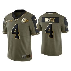 Men's Kansas City Chiefs #4 Chad Henne Olive Gold 2021 Salute To Service Limited Jersey