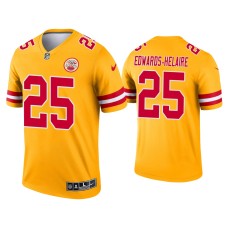 Men's Kansas City Chiefs #25 Clyde Edwards-Helaire Yellow Inverted Legend Jersey