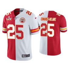 Men's Kansas City Chiefs #25 Clyde Edwards-Helaire Red White Super Bowl LV Split Jersey