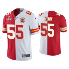 Men's Kansas City Chiefs #55 Frank Clark Red White Super Bowl LV Split Jersey