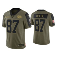 Men's Kansas City Chiefs #87 Travis Kelce Olive 2021 Salute To Service Limited Jersey