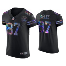 Men's Kansas City Chiefs #87 Travis Kelce Black Golden Edition Holographic Jersey