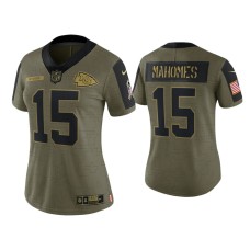 Women's Kansas City Chiefs #15 Patrick Mahomes Olive 2021 Salute To Service Limited Jersey