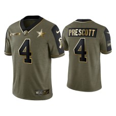 Men's Dallas Cowboys #4 Dak Prescott Olive Gold 2021 Salute To Service Limited Jersey