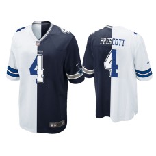 Men's Dallas Cowboys #4 Dak Prescott Navy White Split Game Jersey