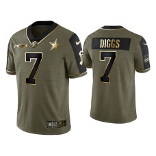 Men's Dallas Cowboys #7 Trevon Diggs Olive Gold 2021 Salute To Service Limited Jersey