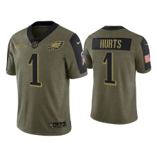 Men's Philadelphia Eagles #1 Jalen Hurts Olive 2021 Salute To Service Limited Jersey