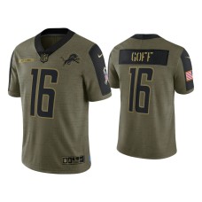 Men's Detroit Lions #16 Jared Goff Olive 2021 Salute To Service Limited Jersey