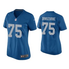 Women's Detroit Lions #75 Levi Onwuzurike Blue Throwback Game Jersey