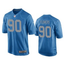 Men's Detroit Lions #90 Trey Flowers Blue Throwback Game Jersey