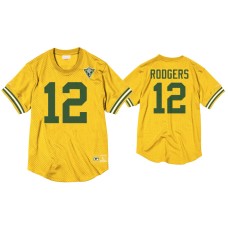 Men's Green Bay Packers #12 Aaron Rodgers Gold 75th Anniversary Throwback Jersey