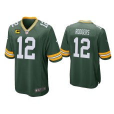 Men's Green Bay Packers #12 Aaron Rodgers Green Game Captain Patch Jersey