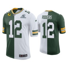 Men's Green Bay Packers #12 Aaron Rodgers Green White 2020 NFL Playoffs Split Jersey