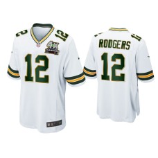 Men's Green Bay Packers #12 Aaron Rodgers White 4X Super Bowl Champions Patch Game Jersey