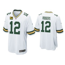 Men's Green Bay Packers #12 Aaron Rodgers White Game Captain Patch Jersey