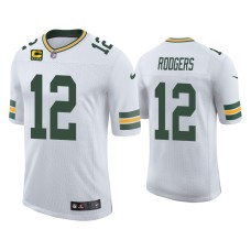 Men's Green Bay Packers #12 Aaron Rodgers White Vapor Limited Captain Patch Jersey