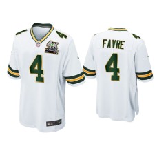 Men's Green Bay Packers #4 Brett Favre White 4X Super Bowl Champions Patch Game Jersey