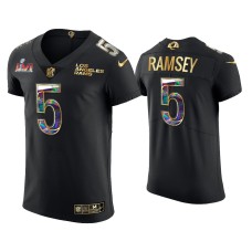 Men's Los Angeles Rams #5 Jalen Ramsey Black Super Bowl LVI Champions Diamond Jersey